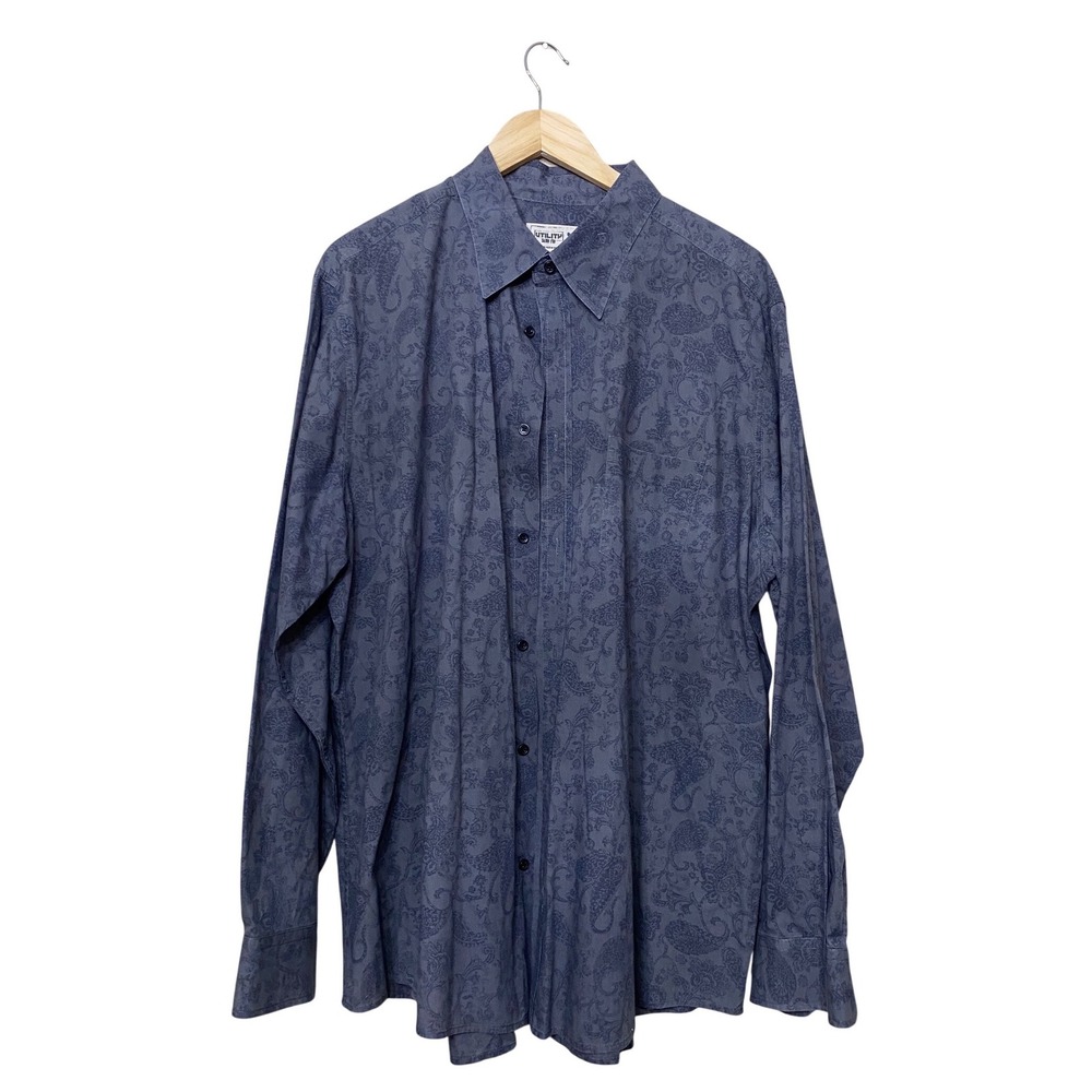 Utility‎ Slim Fit Mens XXL Blue Paisley Long Sleeve Button Down Cotton Shirt
